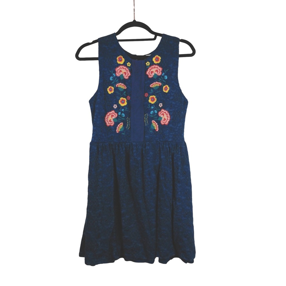 Altar'd State Blue Lace Embroidered Floral Boho Mini Dress Sleeveless Large